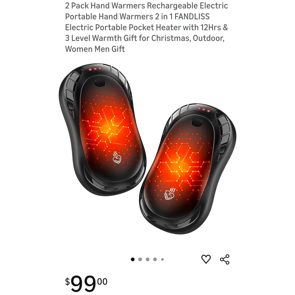 Fandliss 2 Pack Rechargeable Electric Hand Warmers OT-565 Black‎ Portable Heater